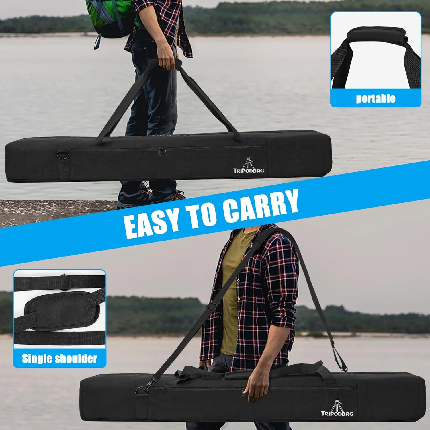TORIBIO 58" Multifunctional Tripod Bag,Heavy Duty Tripod Carrying Case, Tripod Case for Music Stand,Mic Stand, Speakers Stand, Tripods, Lights, Boom Stand, Cameras, Monopods Stand​