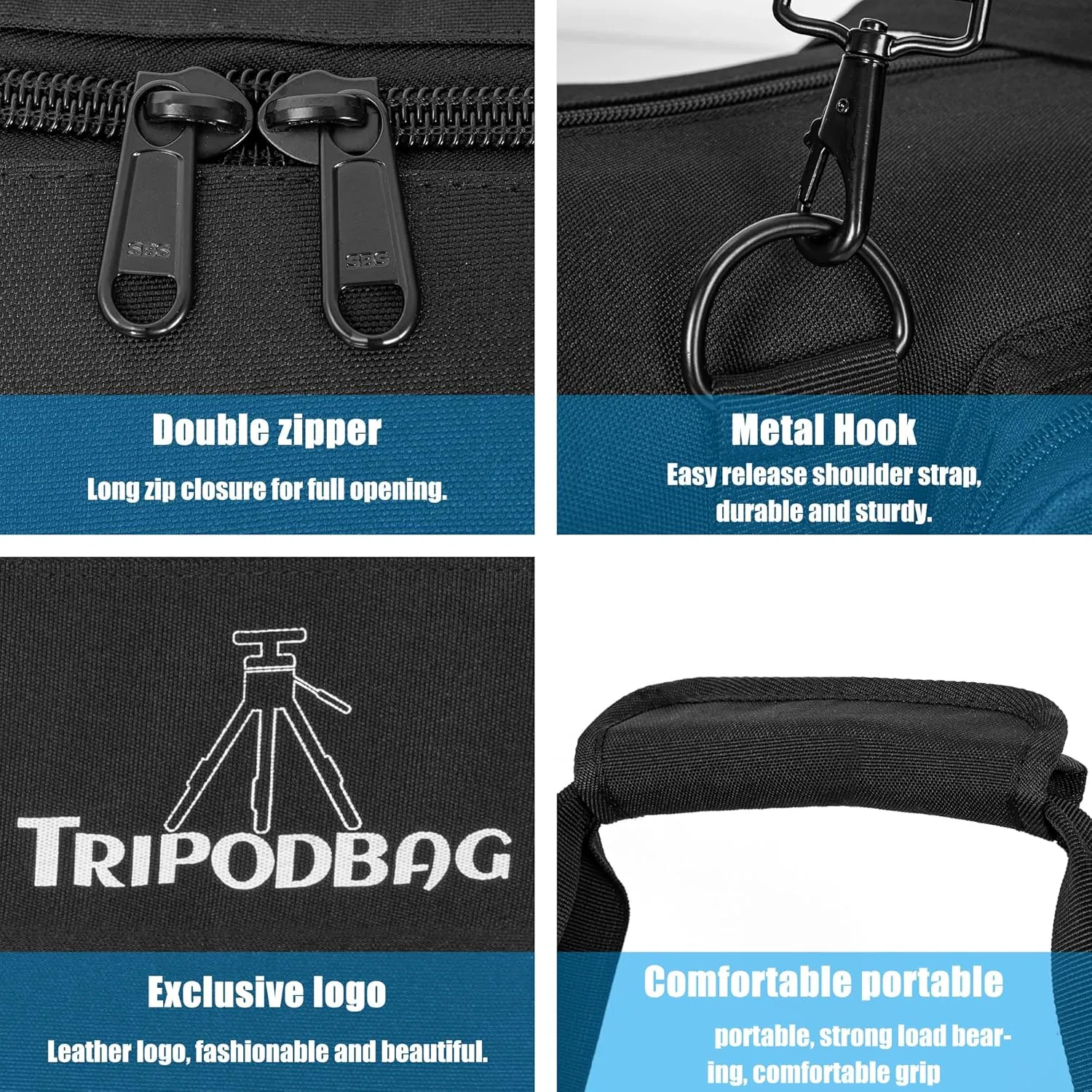 TORIBIO 58" Multifunctional Tripod Bag,Heavy Duty Tripod Carrying Case, Tripod Case for Music Stand,Mic Stand, Speakers Stand, Tripods, Lights, Boom Stand, Cameras, Monopods Stand​