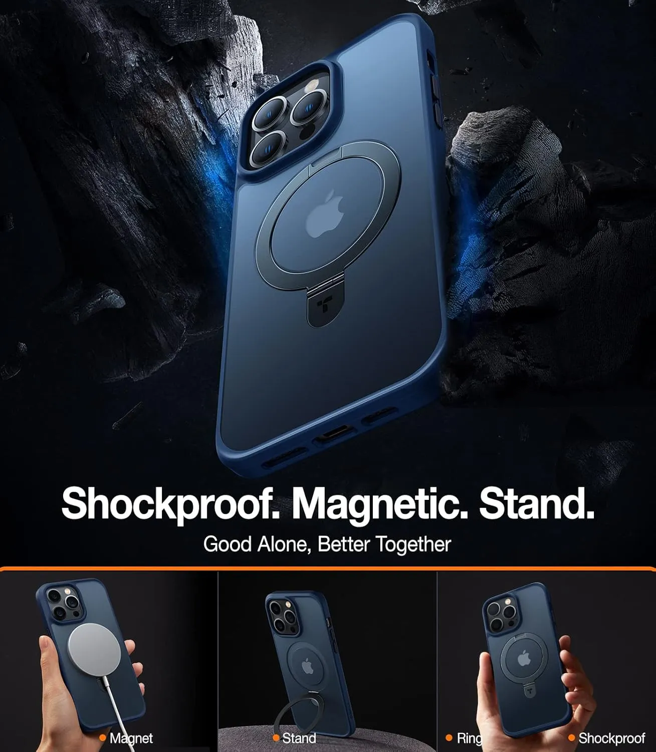 TORRAS Shockproof Magnetic for iPhone 13 Pro Max Case [Fit for Magsafe] with Stand, [10ft Military Drop Protection] Translucent Back Slim Protective 13 Pro Max Phone Case 6.7 inch, Blue