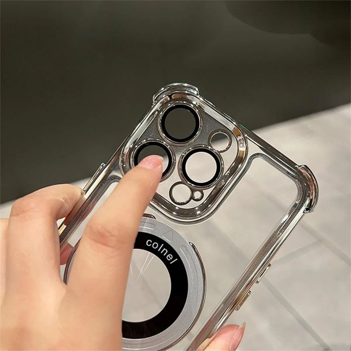 Translucent Electroplated Magnetic Anti Drop Airbag iPhone Case with Invisible Ring Holder Compatible iPhone 15 Pro Max Four Corners Shockproof(Green)