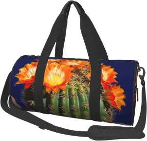 Travel Duffle Bag Lightweight Sports Gym Bag for Men Women Foldable Carry on Weekender Overnight Bag Blooming Barrel Cactus Canvas Sport Duffel Bag for Yoga Business Trip