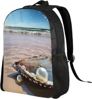 Travel Laptop Backpack Lightweight Computer Bag Ocean Beach Mussel Pearl Casual Daypack Nurse Bag Business Work Bag