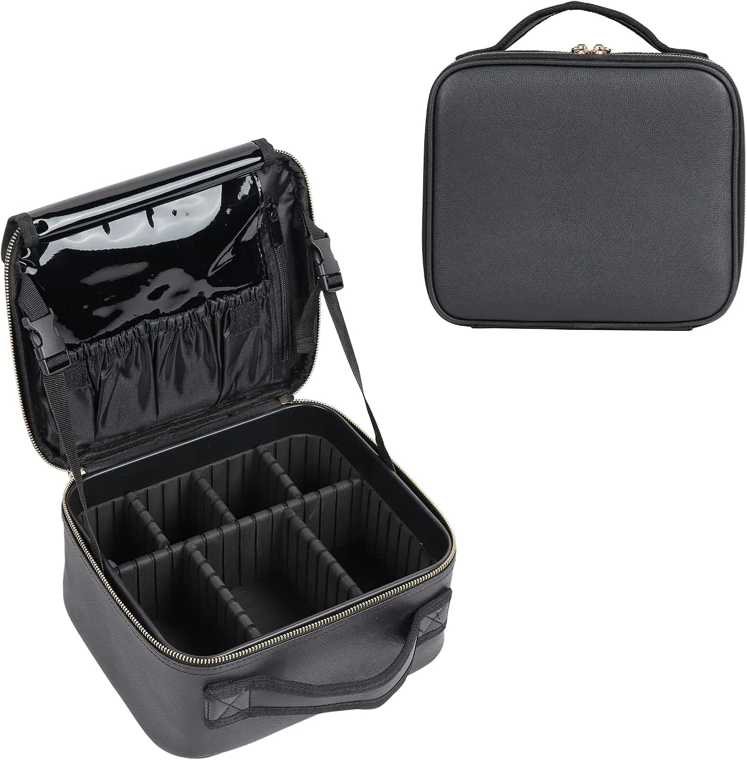 Travel Makeup Bag with Adjustable Dividers, Cosmetic Train Storage Case Organizer for Professional Cosmetic Brushes