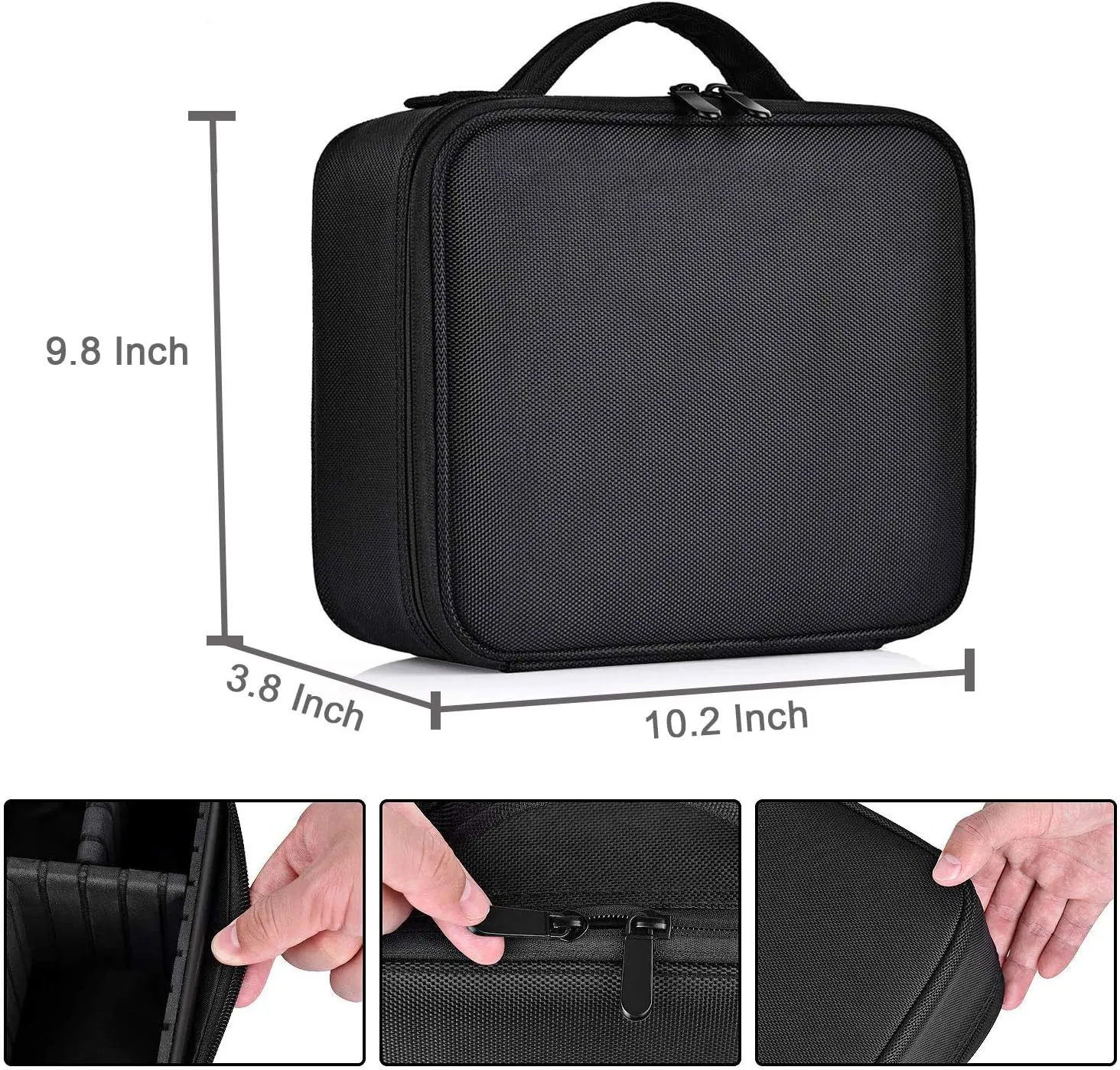 Travel Makeup Case, Cosmetic Train Case Organizer Portable Artist Storage Makeup Bag with Adjustable Dividers for Cosmetics Makeup Brushes Toiletry Jewelry Digital Accessories - Black