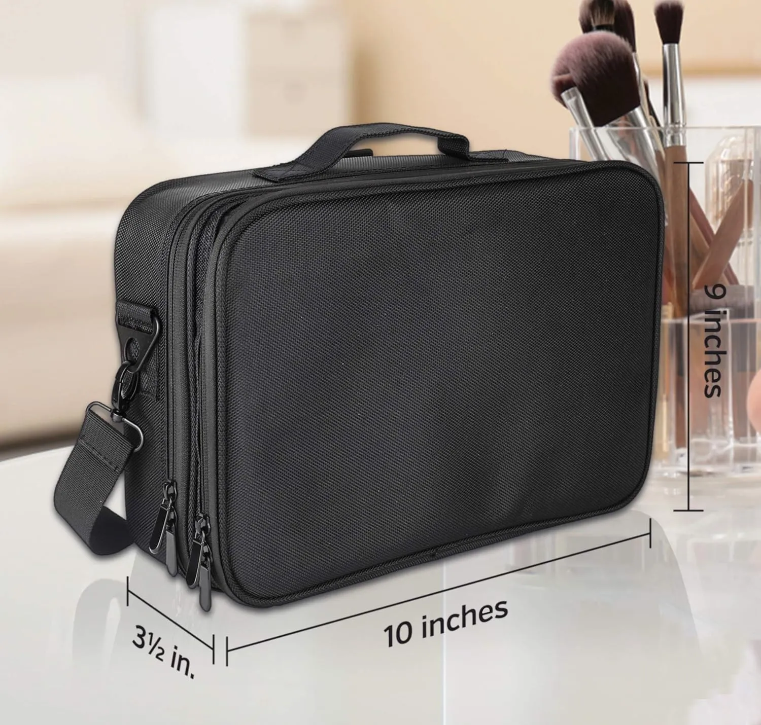 Travel Makeup Case Cosmetic Train traveling kit Organizer Portable Artist Storage Makeup Bag with Adjustable Dividers for Cosmetics Makeup Brushes Jewelry Digital Accessories 14x10x4 waterproof bag