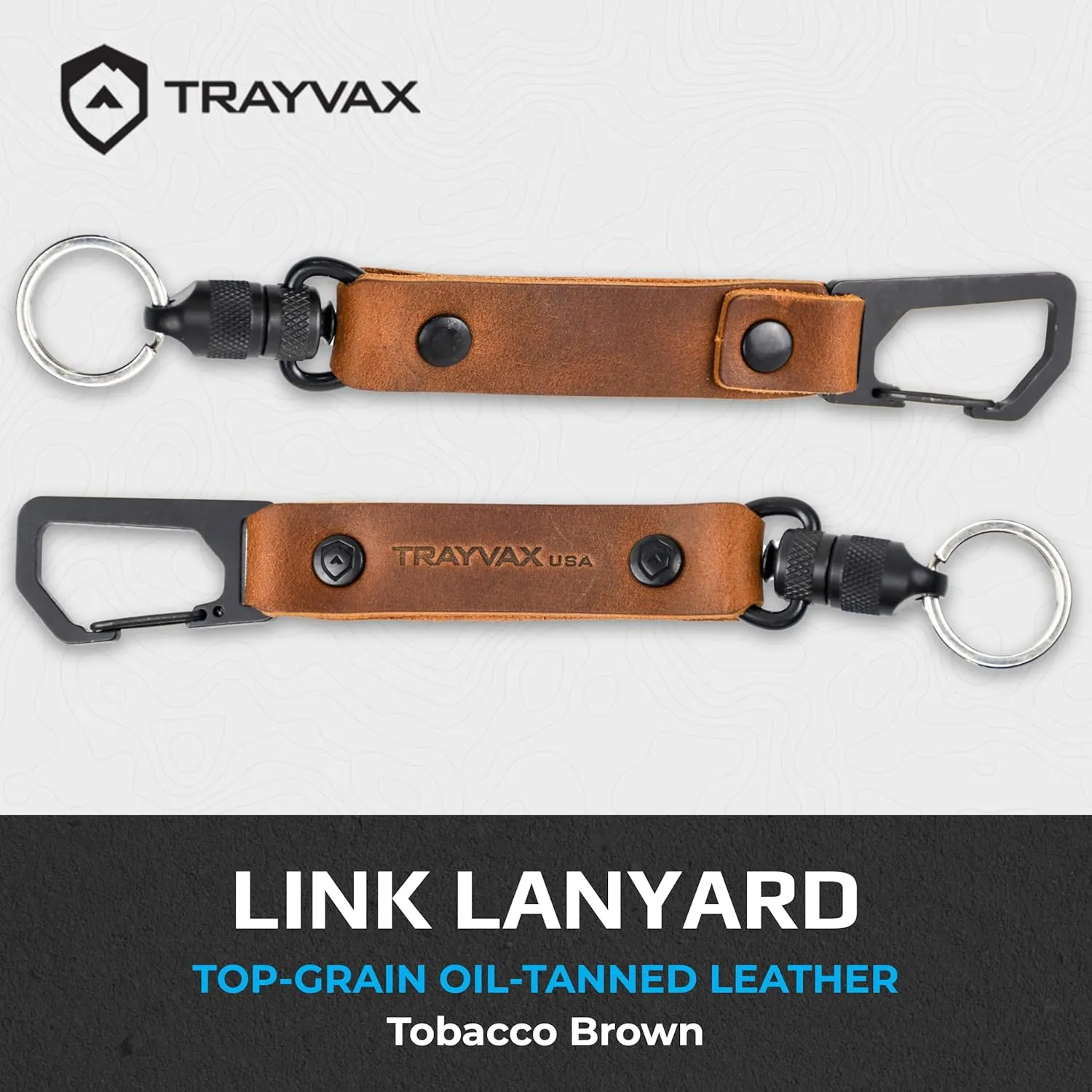 Trayvax Link Lanyard Leather Keychain, Quick Release Carabiner Clip Key Chain for Men and Women, Stainless Steel