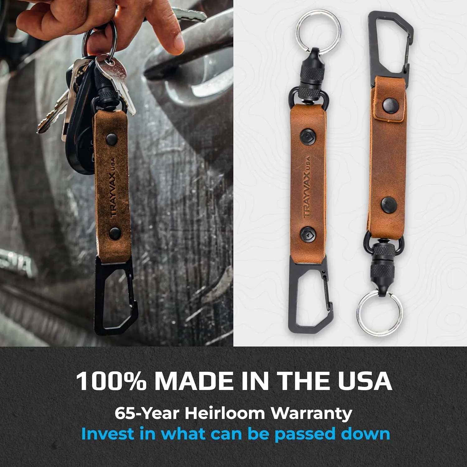 Trayvax Link Lanyard Leather Keychain, Quick Release Carabiner Clip Key Chain for Men and Women, Stainless Steel