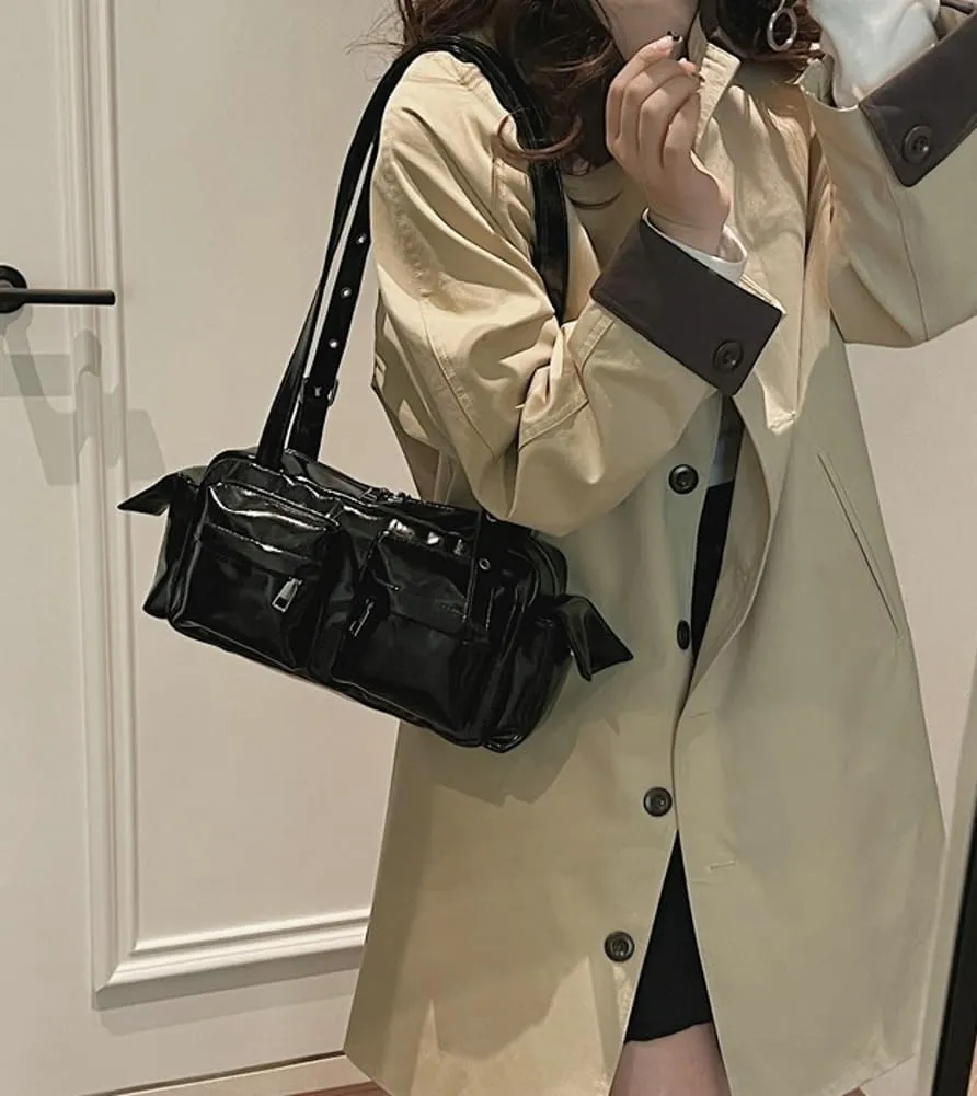 Trendy Shoulder Bags Women 2025 Spring Retro Top Handle Bag Boston Underarm Handbag Satchel Multi-Pockets Purse