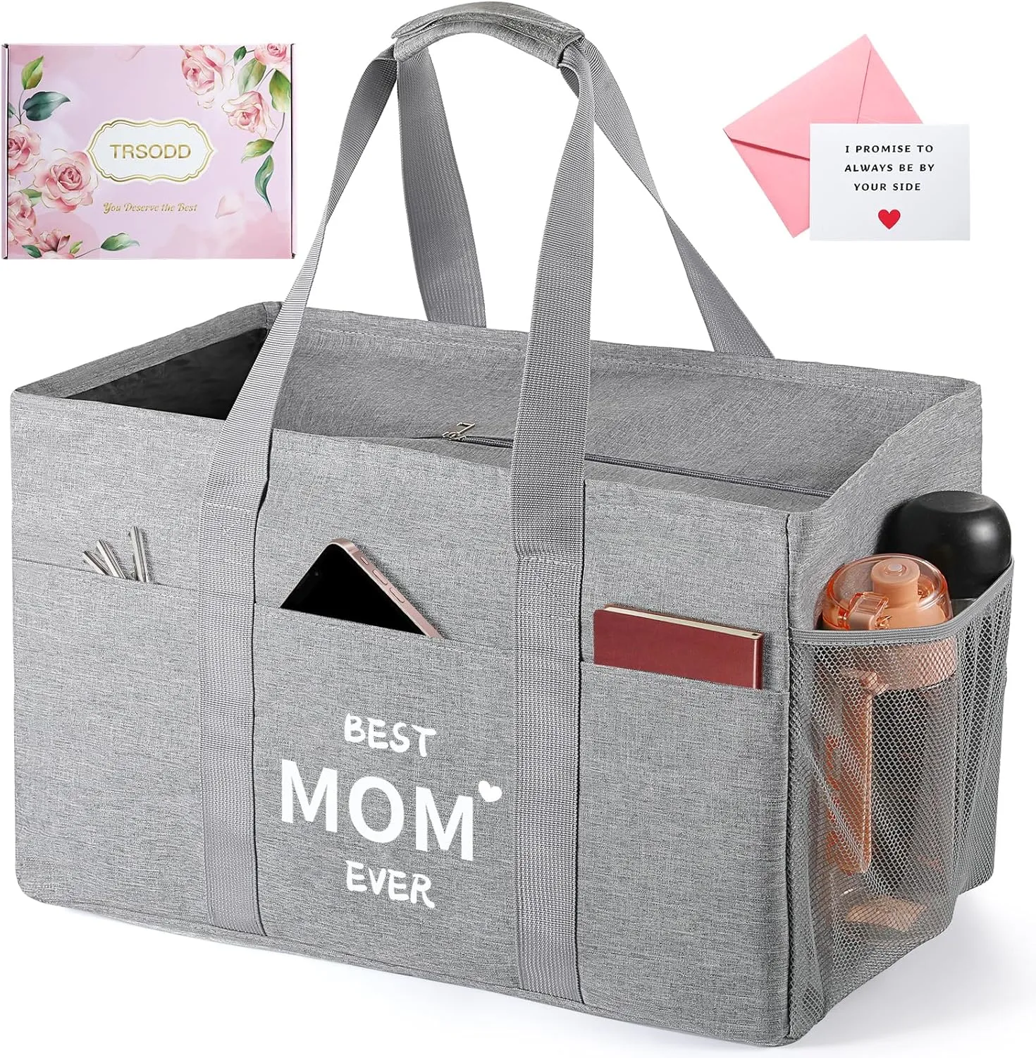 TRSODD Mothers Day Gifts for Mom from Daughter Son New Mom Birthday Gifts for Women Reusable Grocery Bags Foldable Extra Large Utility Tote Bag