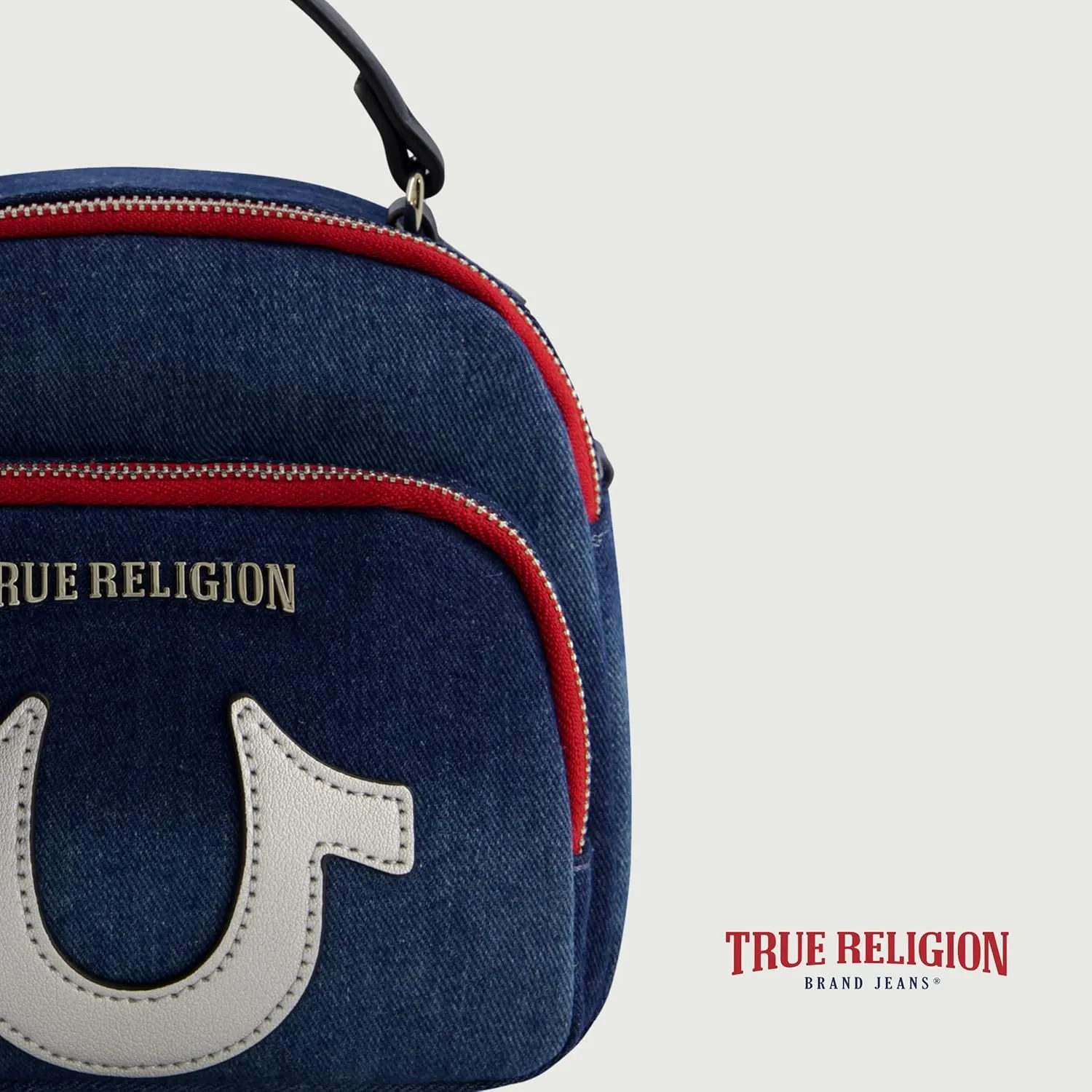True Religion Mini Backpack, Convertible Denim Small Travel Bag Purse for Men and Women, Adjustable Shoulder Straps