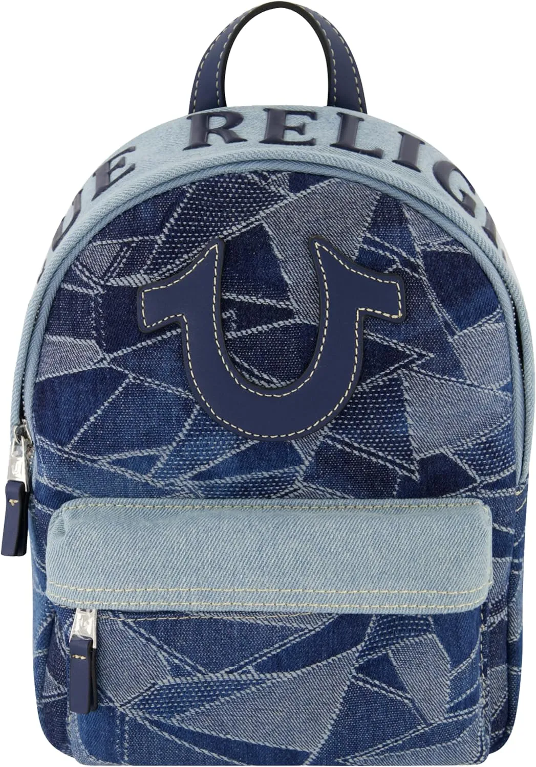 True Religion Mini Backpack, Horsehsoe Logo Small Travel Bag Purse for Men and Women, Adjustable Shoulder Straps, Light Denim, 11 Inch