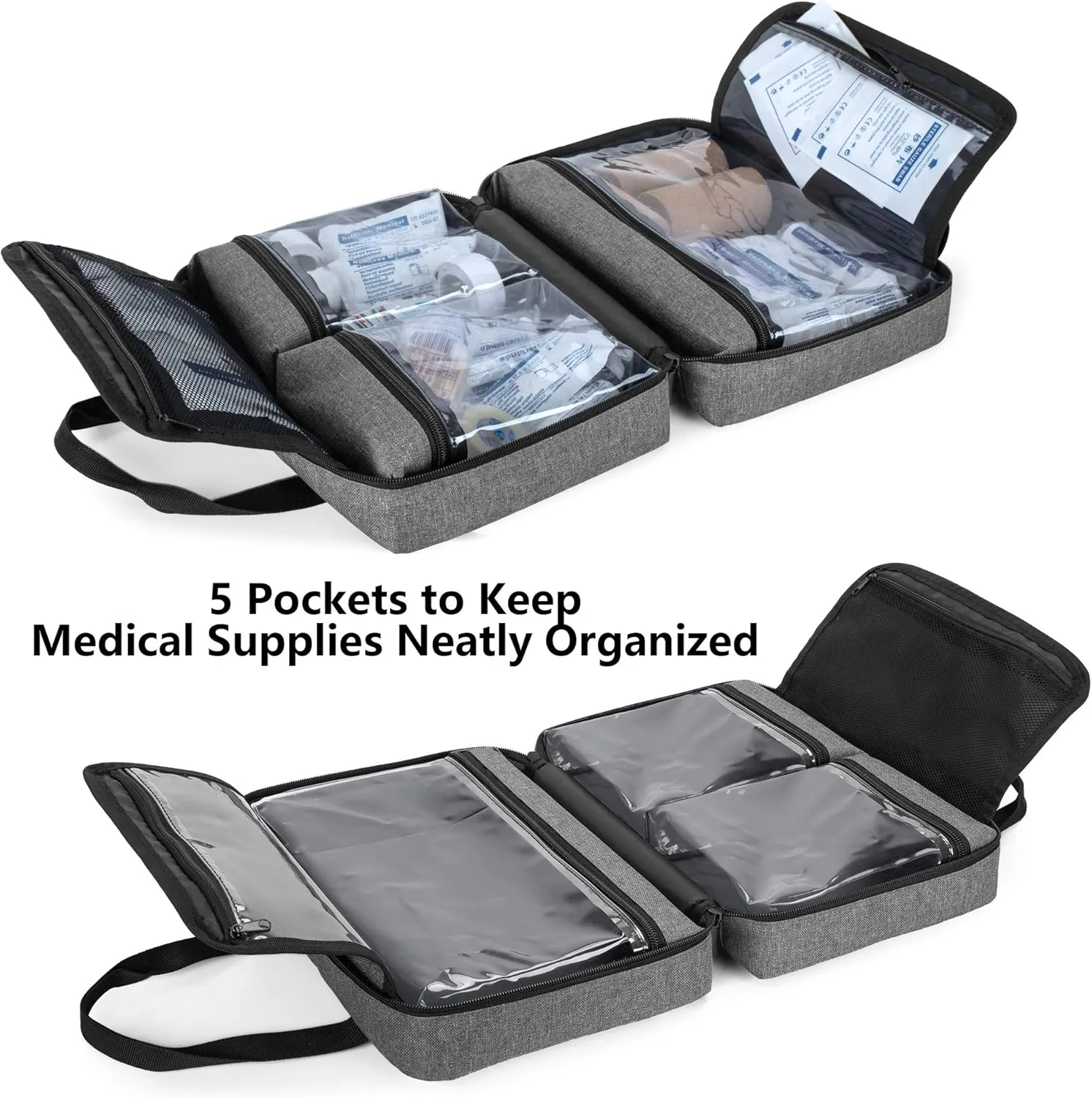 Trunab Small First Aid Kit Bag Empty Portable Emergency Kits Trauma Bag, Ideal for Car, Home, Camping and Hiking, Grey Bag Only