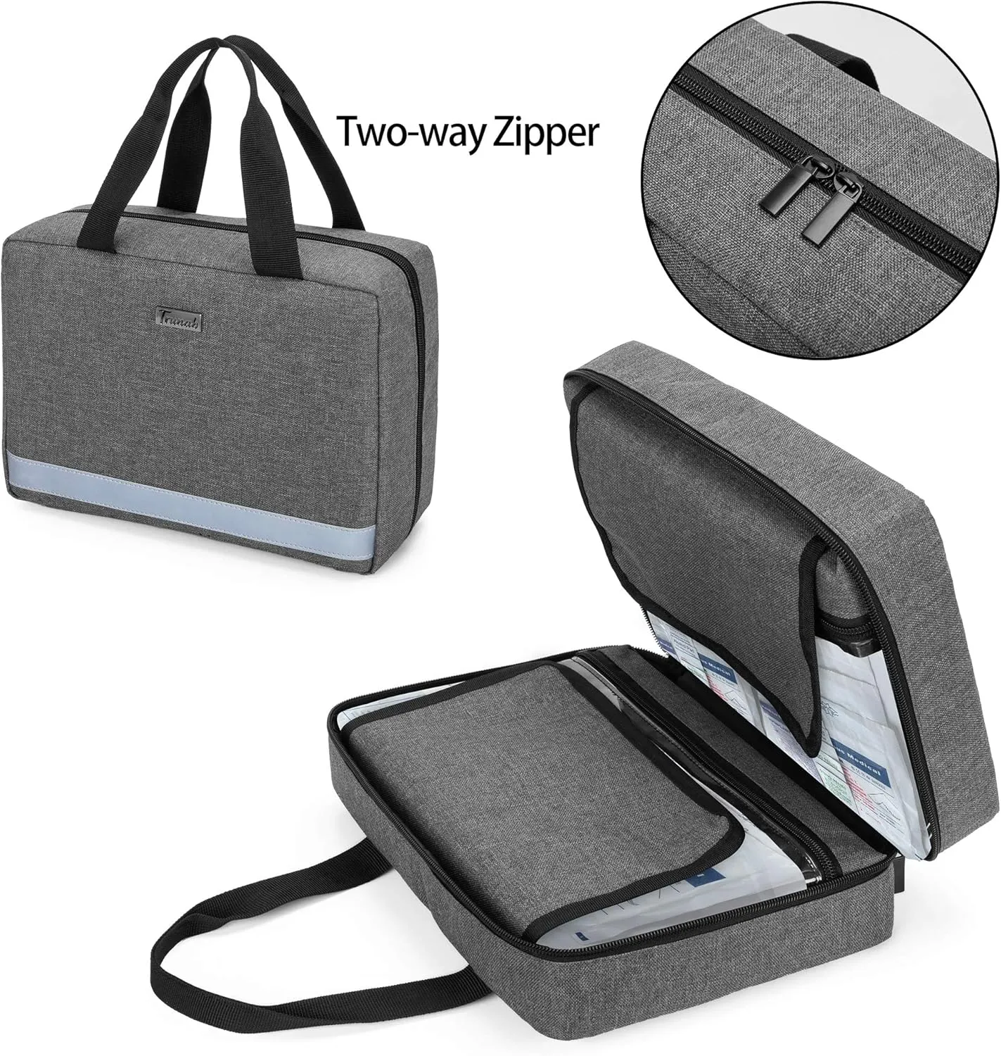 Trunab Small First Aid Kit Bag Empty Portable Emergency Kits Trauma Bag, Ideal for Car, Home, Camping and Hiking, Grey Bag Only