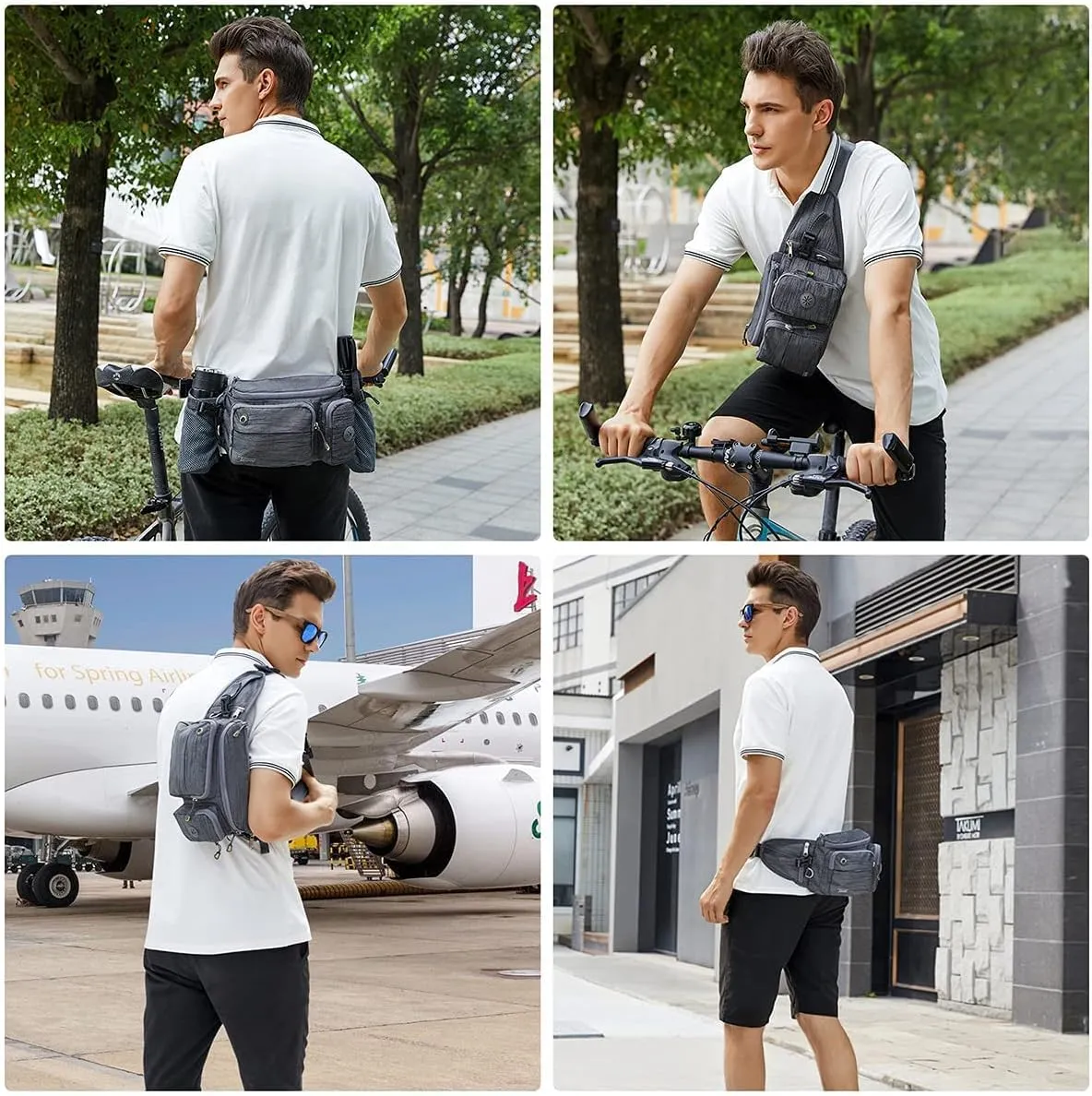 TUDEQU Waist Bag for Men, Mens Fanny Pack Crossbody, Large Fanny Pack for Men with Water Bottle Holders, Hiking Waist Pack