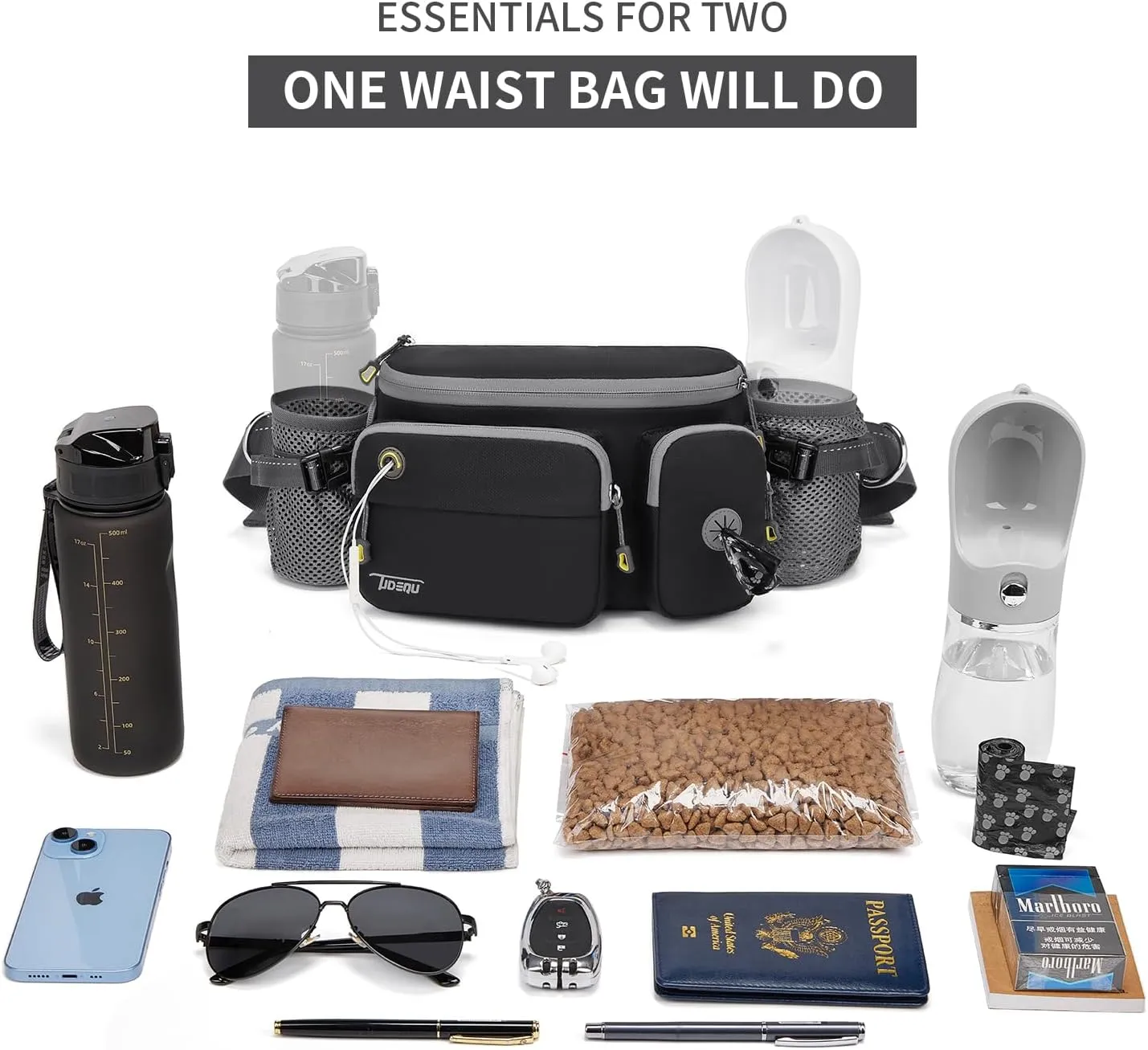 TUDEQU Waist Bag for Men, Mens Fanny Pack Crossbody, Large Fanny Pack for Men with Water Bottle Holders, Hiking Waist Pack