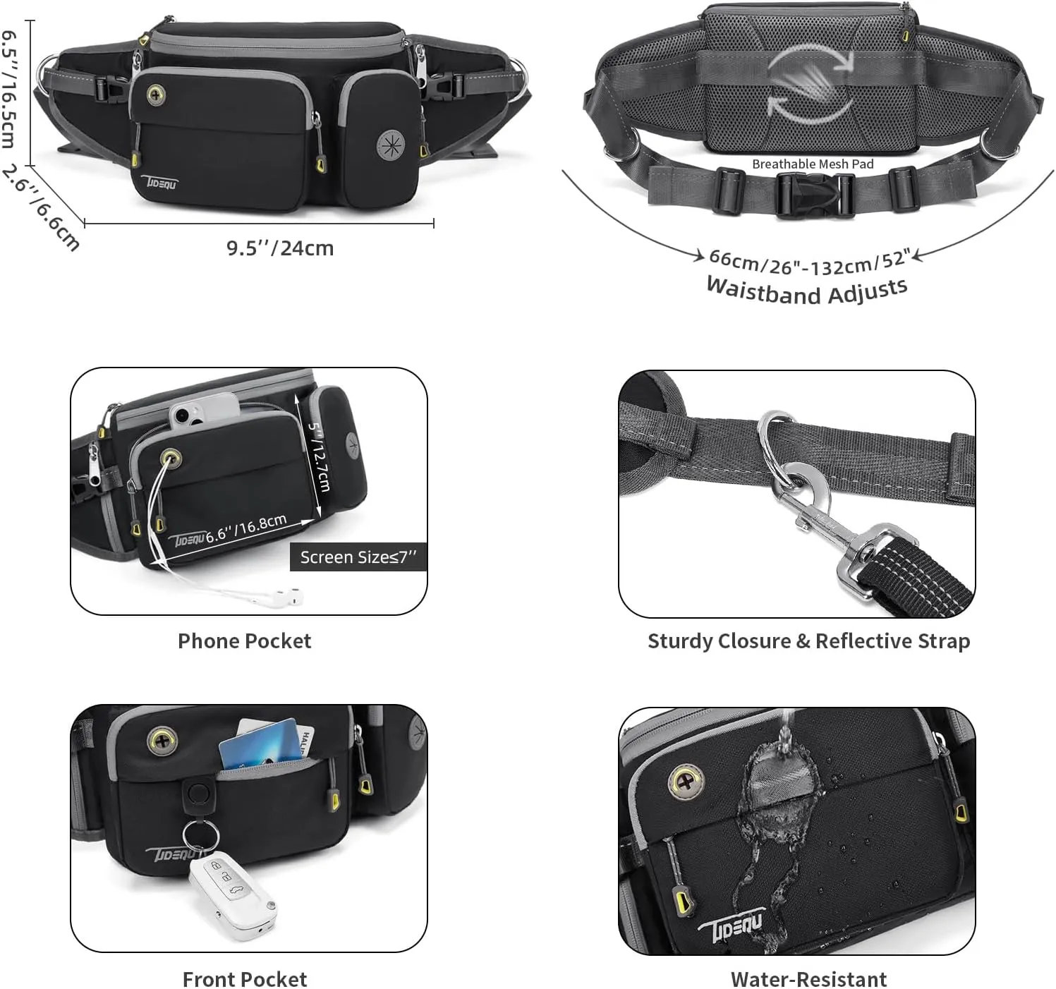 TUDEQU Waist Bag for Men, Mens Fanny Pack Crossbody, Large Fanny Pack for Men with Water Bottle Holders, Hiking Waist Pack
