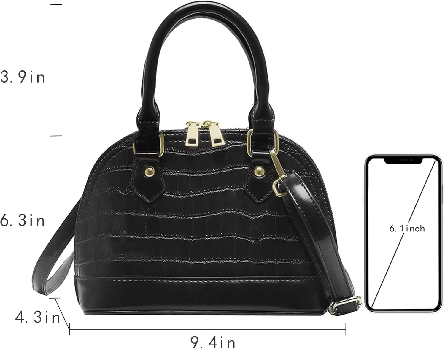U Scinan Patent Leather Top Handle Tote Bag Mini Zip Around Dome Shoulder Bag Shell Shape Cross Body Handbag Purse Satchel