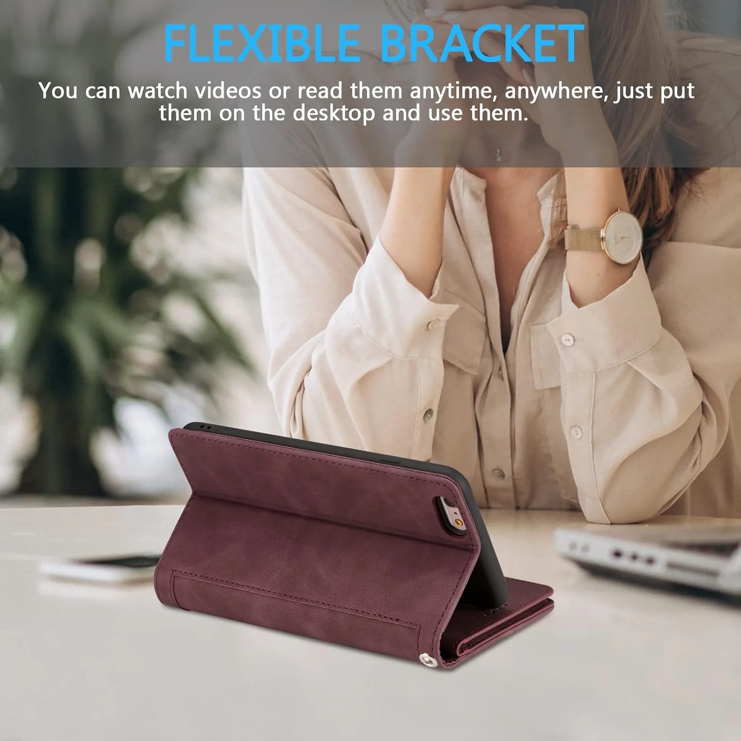 UEEBAI Wallet Case for iPhone 16e, 9 Card Holder Slots Zipper Pocket Handbag Cover Magnetic Closure Kickstand with Wrist Strap TPU Shockproof SE4 Flip Case for Women - Wine Red
