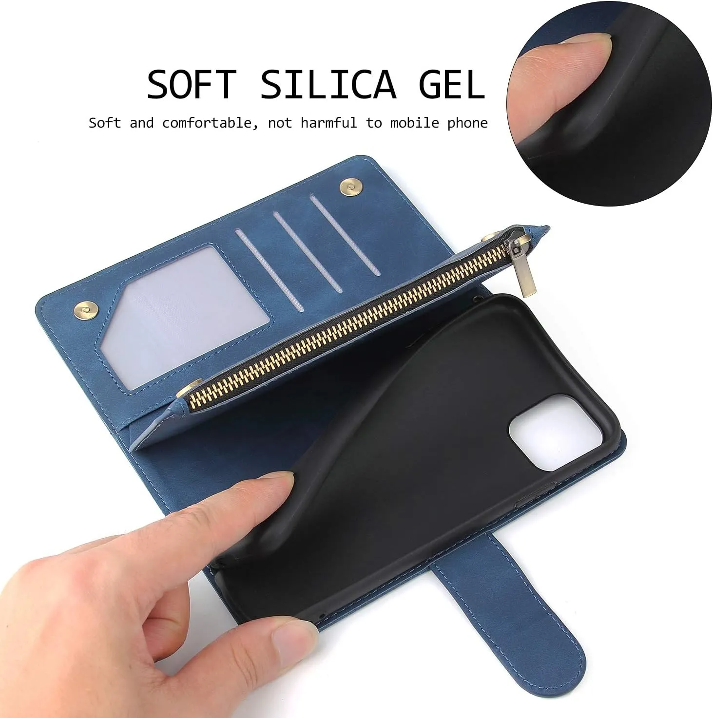 UEEBAI Wallet Case for Samsung Galaxy S20, Premium Vintage PU Leather Magnetic Closure Handbag Zipper Pocket Case Kickstand Card Holder Slots with Wrist Strap TPU Shockproof Flip Cover - Blue