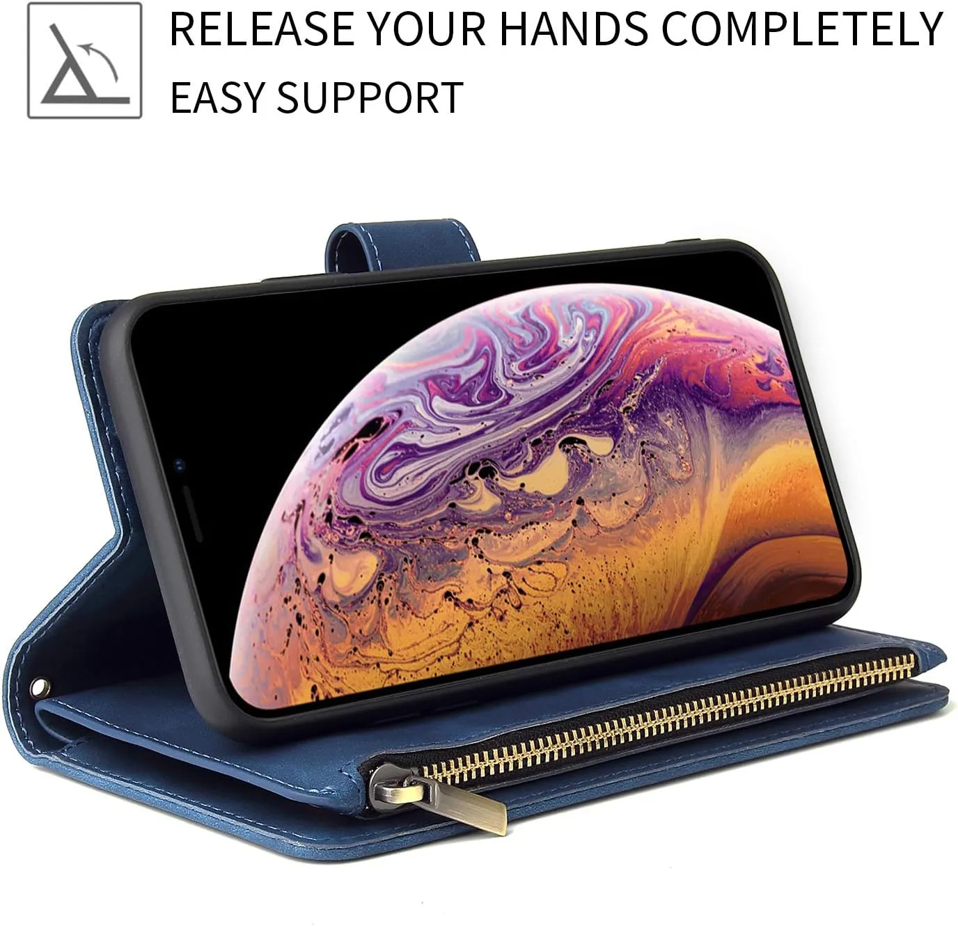 UEEBAI Wallet Case for Samsung Galaxy S20, Premium Vintage PU Leather Magnetic Closure Handbag Zipper Pocket Case Kickstand Card Holder Slots with Wrist Strap TPU Shockproof Flip Cover - Blue