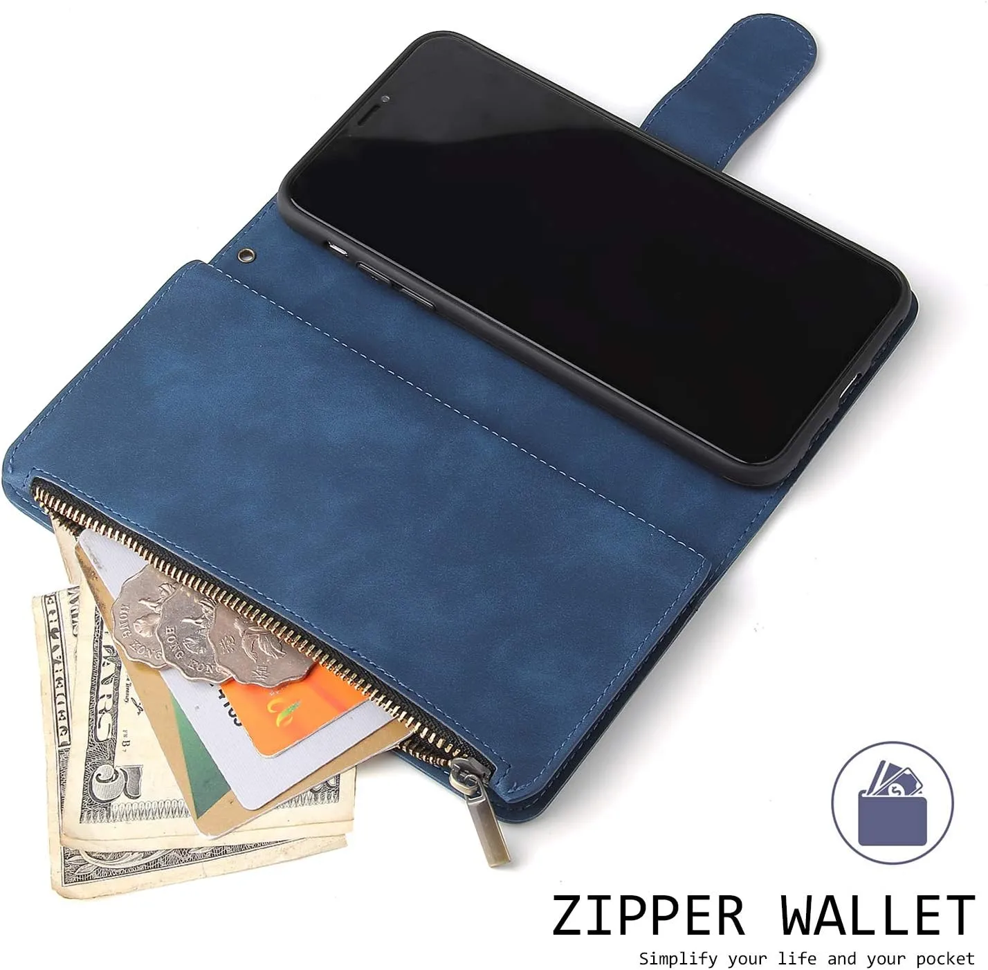 UEEBAI Wallet Case for Samsung Galaxy S20, Premium Vintage PU Leather Magnetic Closure Handbag Zipper Pocket Case Kickstand Card Holder Slots with Wrist Strap TPU Shockproof Flip Cover - Blue