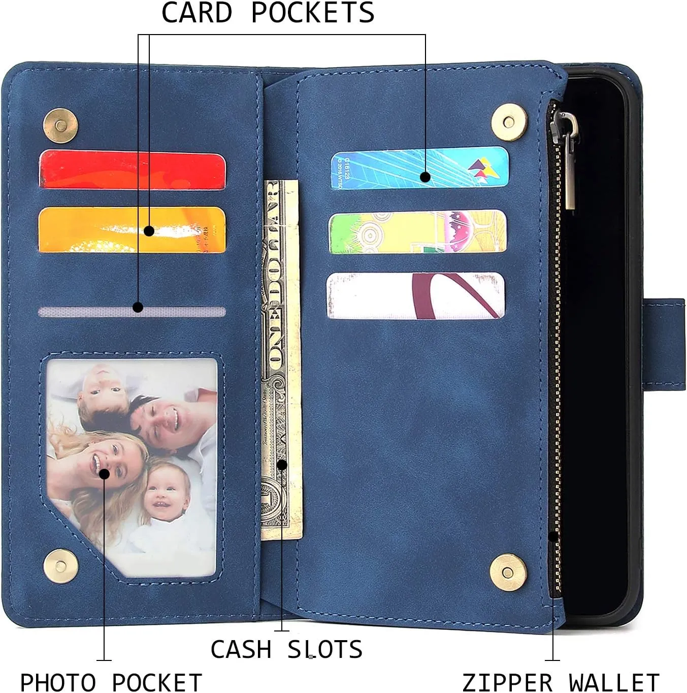 UEEBAI Wallet Case for Samsung Galaxy S20, Premium Vintage PU Leather Magnetic Closure Handbag Zipper Pocket Case Kickstand Card Holder Slots with Wrist Strap TPU Shockproof Flip Cover - Blue