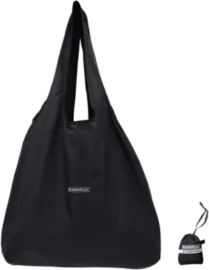 Ultimate Packable Travel Tote Bag - Reusable Shopping Bag - Compact & Portable & Lightweight (Black, XX-Large)