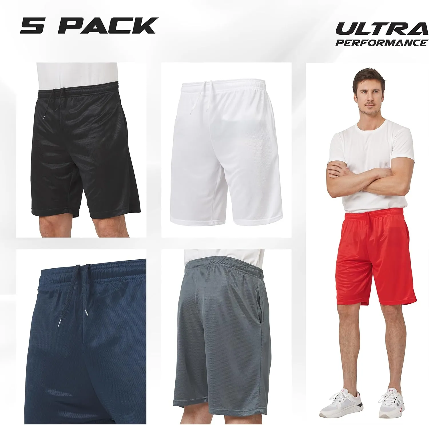 Ultra Performance 5 Pack Mens Shorts, Athletic Gym Shorts Workout Basketball Shorts for Men, SM - 5X