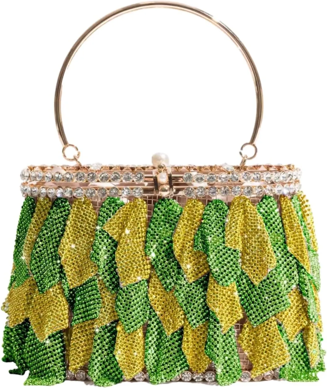 UMREN Women Rhinestone Evening Clutch Sparkly Top-Handle Bucket Bag Crystal Handbag Crossbody Bag for Cocktail Party Prom