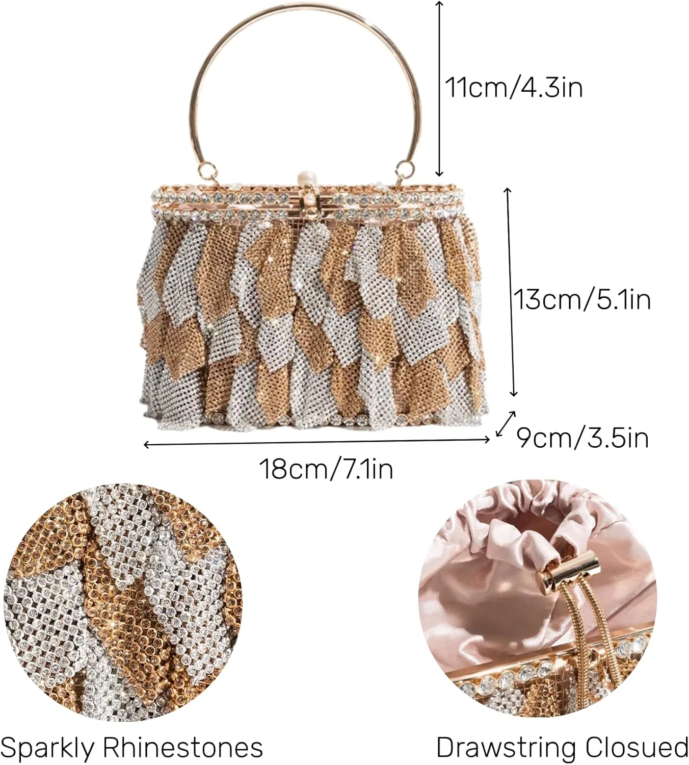 UMREN Women Rhinestone Evening Clutch Sparkly Top-Handle Bucket Bag Crystal Handbag Crossbody Bag for Cocktail Party Prom