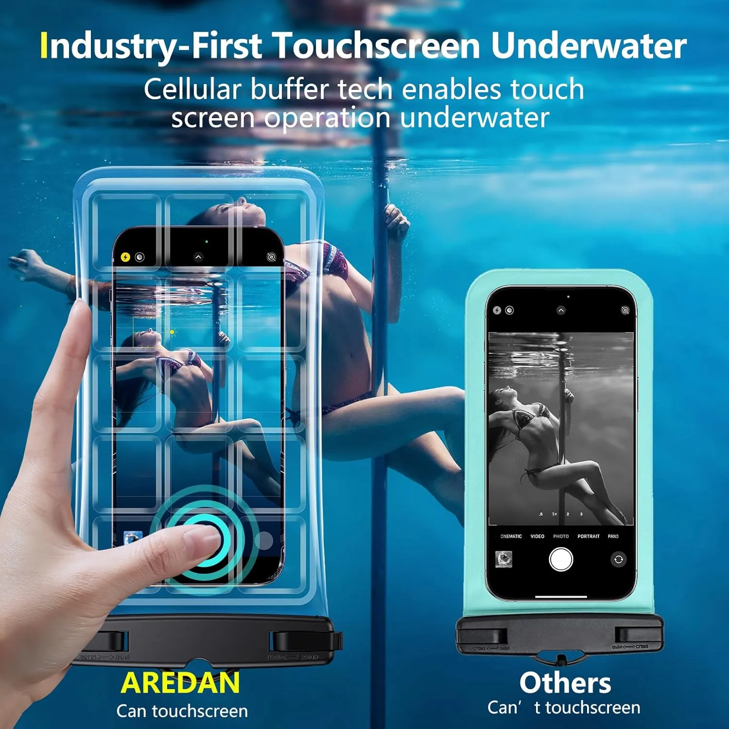 【Underwater Touchable for Best Photography】 2 Pack-IP68 Waterproof Phone Pouch Case,Cellphone Dry Bag, Detachable Lanyard for iPhone 13/14/15/16 Pro Max/Samsung Galaxy Pixel Up to 7.0''-Clear