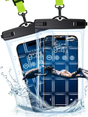 【Underwater Touchable for Best Photography】 2 Pack-IP68 Waterproof Phone Pouch Case,Cellphone Dry Bag, Detachable Lanyard for iPhone 13/14/15/16 Pro Max/Samsung Galaxy Pixel Up to 7.0''-Clear