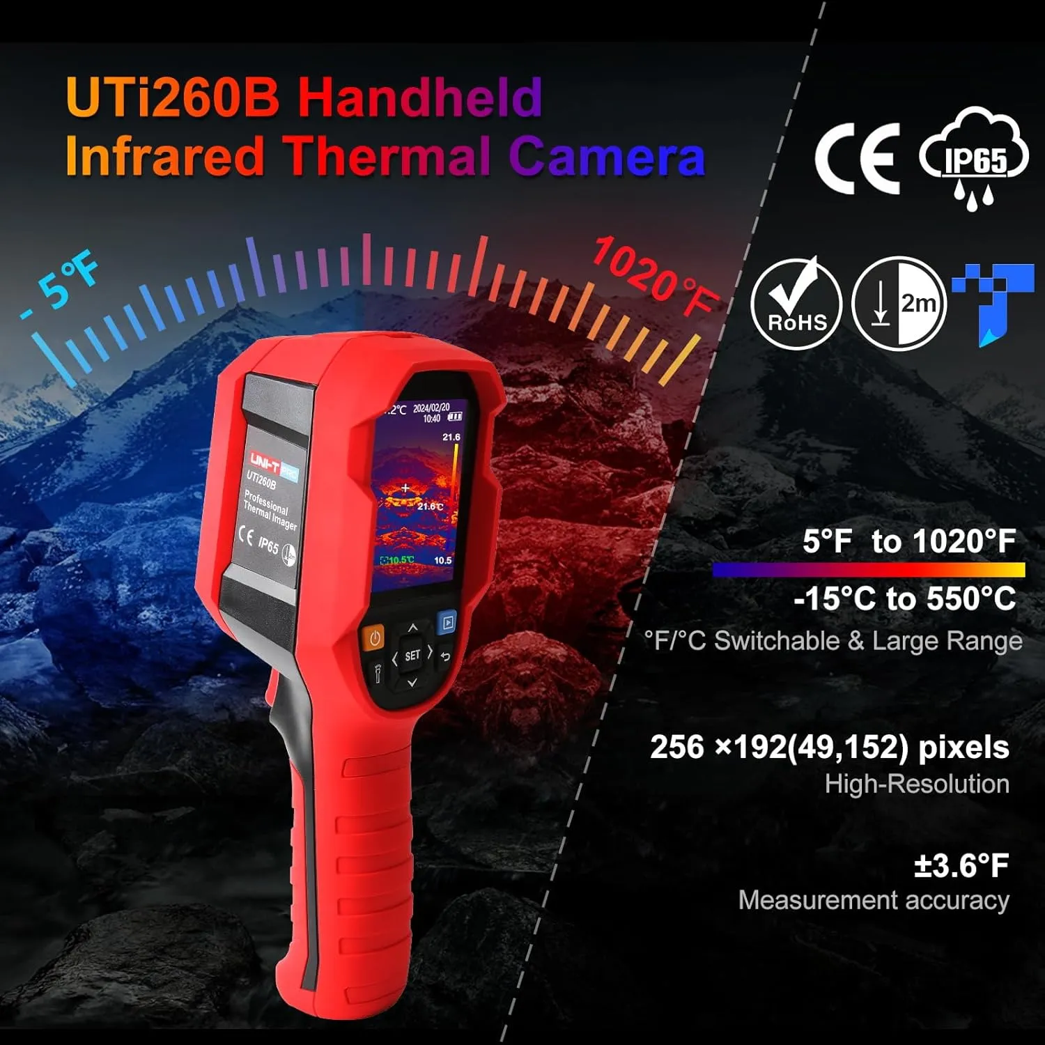 UNI-T UTi260B Thermal Camera Imager 49152Pixels 256x192 IR Resolution Handheld Infrared Camera Thermal Imaging IP65 2 Meter Drop Rechargeable