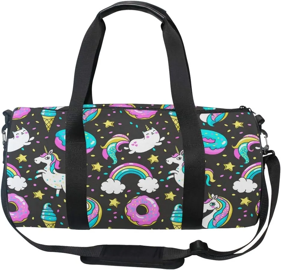 Unicorns Rainbow Duffel Bag,Canvas Travel Bag for Gym Sports and Overnight
