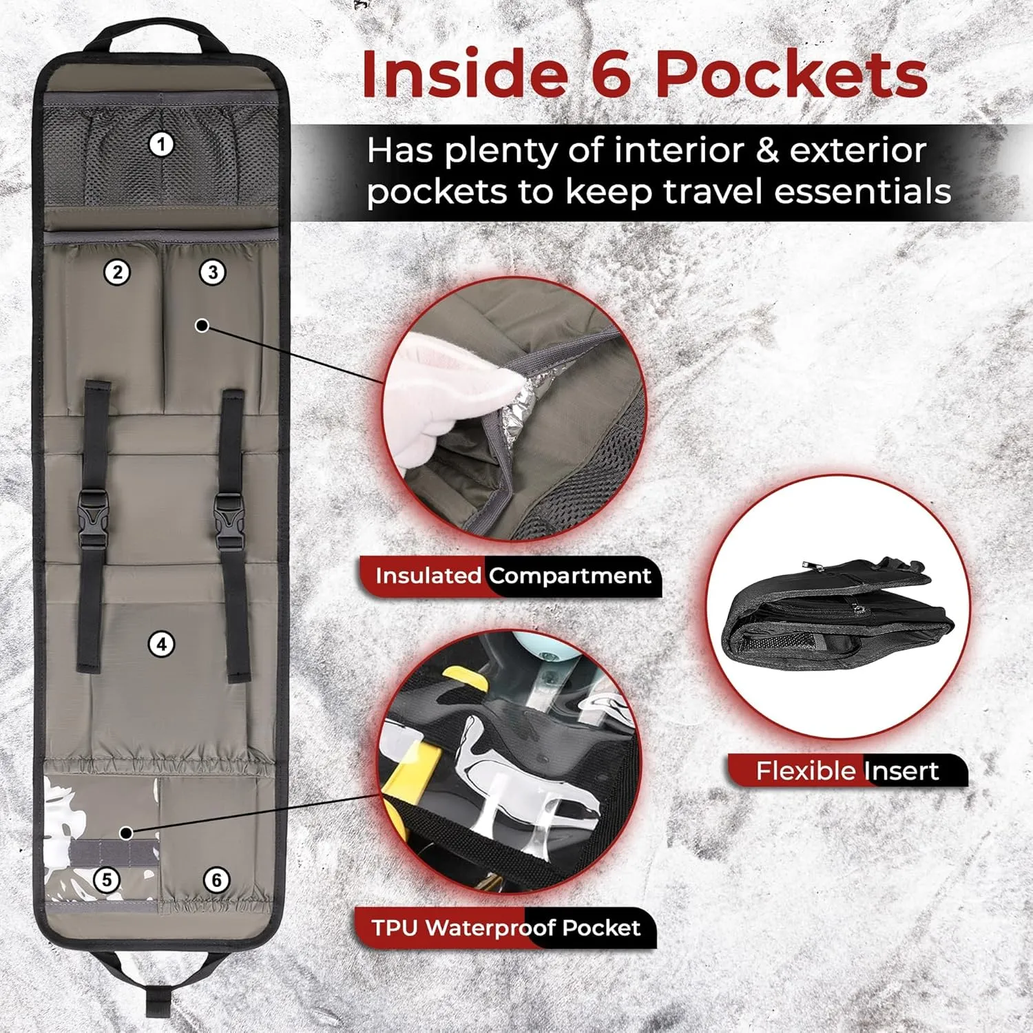 Unisex Foldable Vertical Backpack Organizer Insert for Tote Bag, Carry On, Picnic, Camping - 10 Pockets & Handle