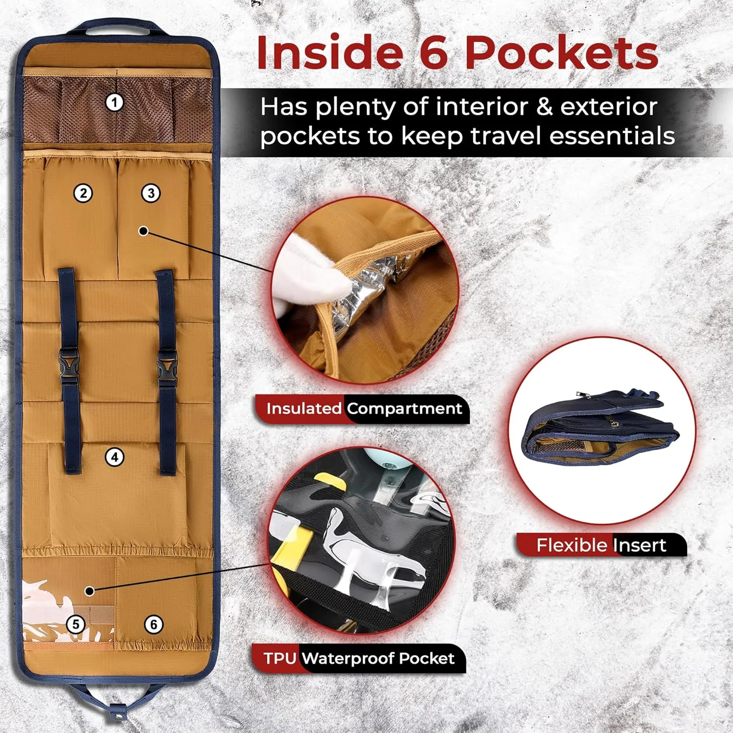 Unisex Foldable Vertical Backpack Organizer Insert for Tote Bag, Carry On, Picnic, Camping - 10 Pockets & Handle