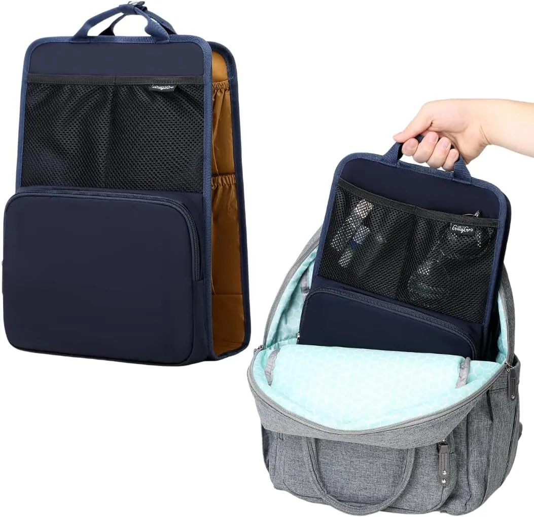 Unisex Foldable Vertical Backpack Organizer Insert for Tote Bag, Carry On, Picnic, Camping - 10 Pockets & Handle