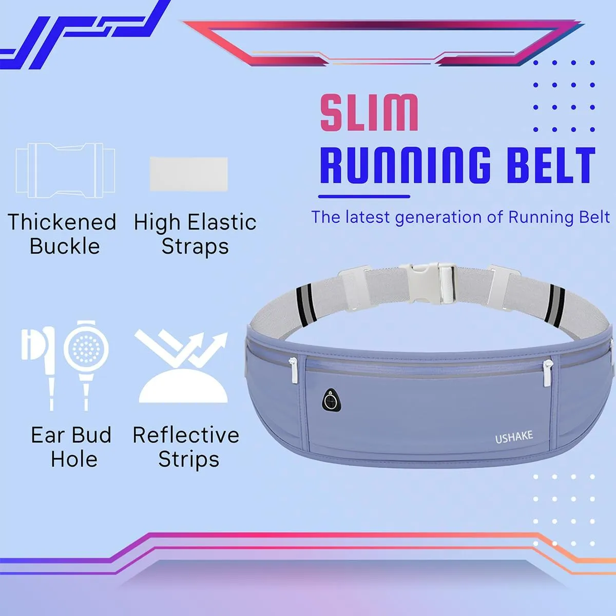 USHAKE Slim Running Belt, Workout Fanny Pack for Men Women,Exercise Waist Pack for Apple iPhone Holder, Runner Belt for Running Walking Cycling Camping Gym Dark Blue