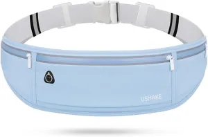 USHAKE Slim Running Belt, Workout Fanny Pack for Men Women,Exercise Waist Pack for Apple iPhone Holder, Runner Belt for Running Walking Cycling Camping Gym Light Blue