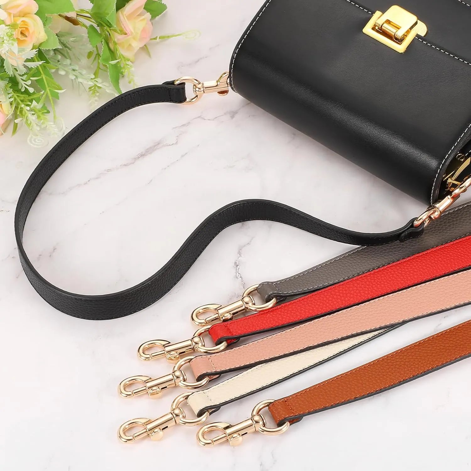 uxcell 25.59 Inch PU Leather Short Bag Strap with Clasp, Purse Handles Handbags Replacement Straps for Clutch Bag Crossbody Underarm Bags, Brown, Gold Buckle