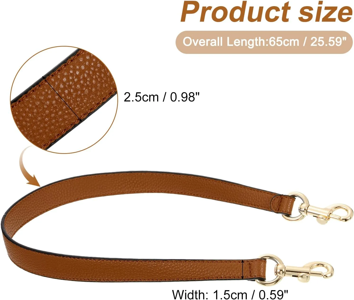 uxcell 25.59 Inch PU Leather Short Bag Strap with Clasp, Purse Handles Handbags Replacement Straps for Clutch Bag Crossbody Underarm Bags, Brown, Gold Buckle