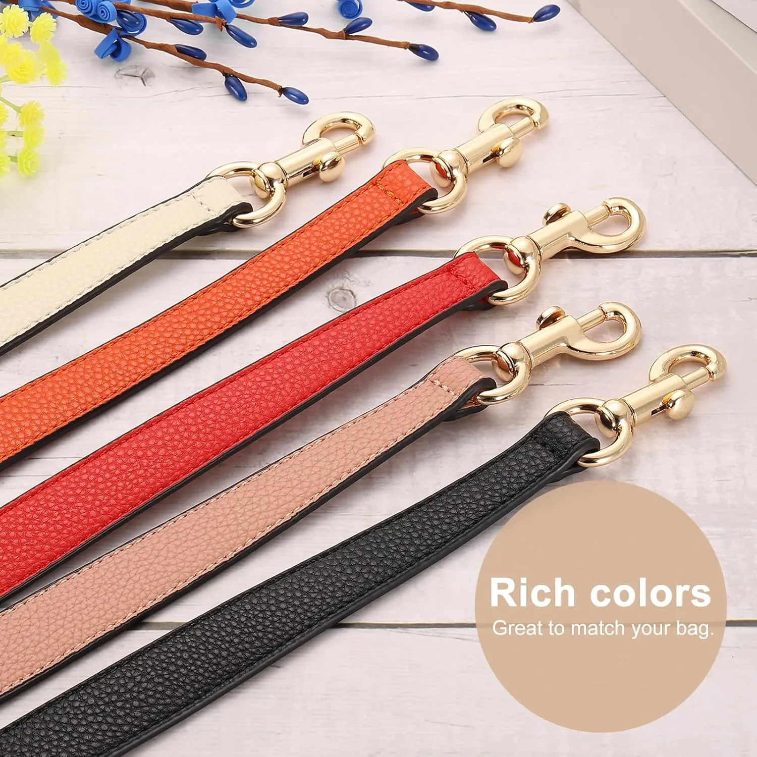 uxcell 25.59 Inch PU Leather Short Bag Strap with Clasp, Purse Handles Handbags Replacement Straps for Clutch Bag Crossbody Underarm Bags, Brown, Gold Buckle