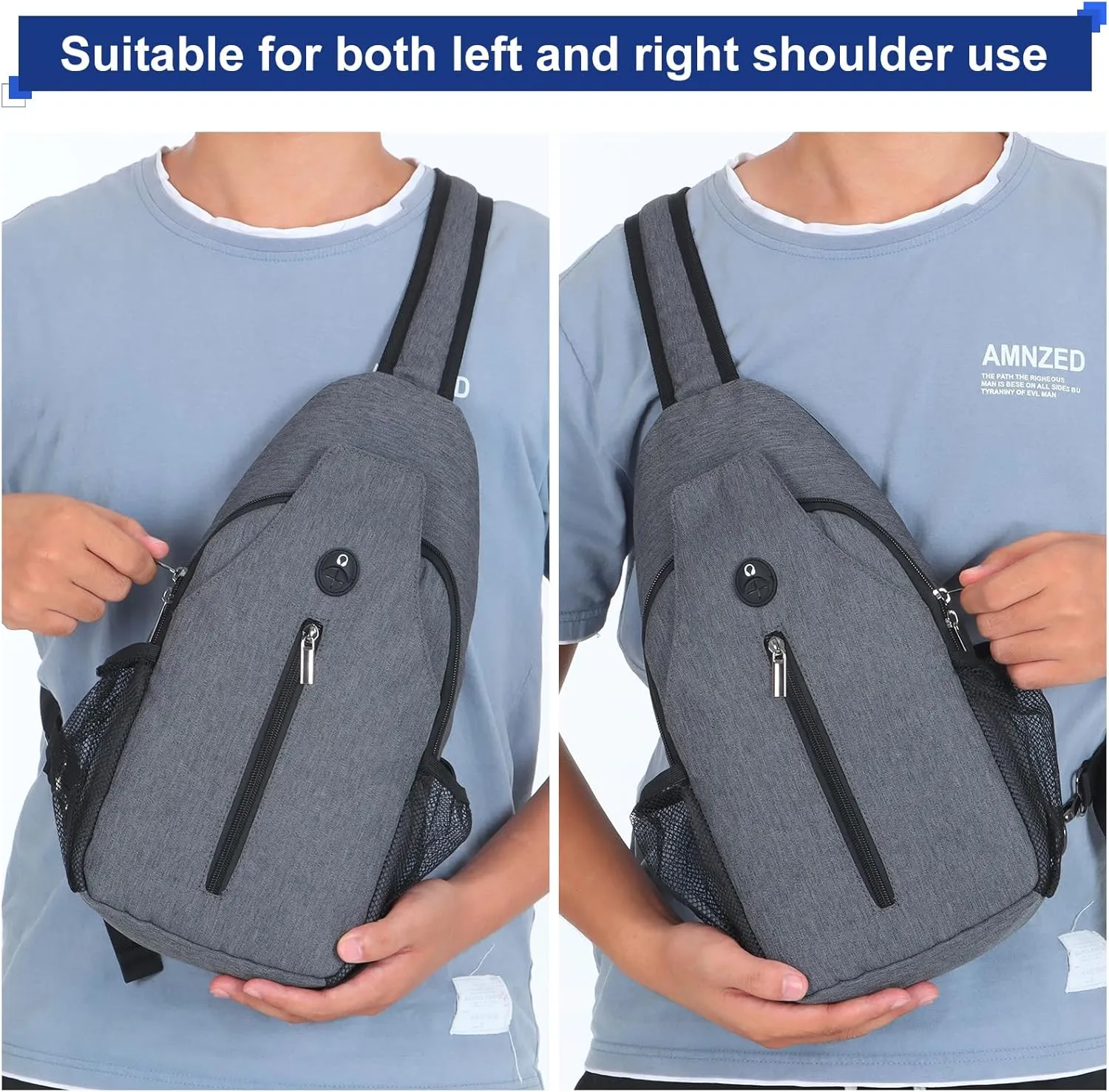 VADOO Sling Backpack with RFID Blocking and Phone Holder on Strap for Men Women Crossbody Chest Bag for Travel Hiking