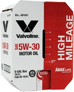 Valvoline 881047 5W-30 MaxLife High Mileage Motor Oil - 5 Gal Advanced Bay Box, 5 Gallon, 1 Pack