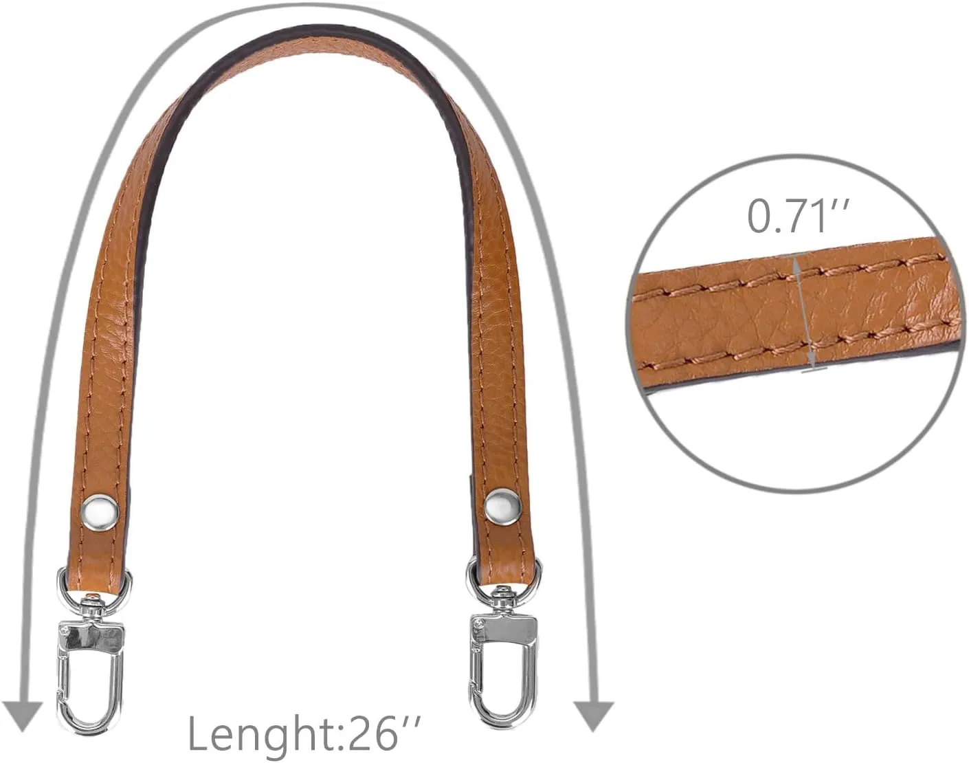 VanEnjoy 26 Inch Full Grain Leather Replacement Hand Strap for Handbag Shoulder Bag Purse(Brown-Silver Lock)