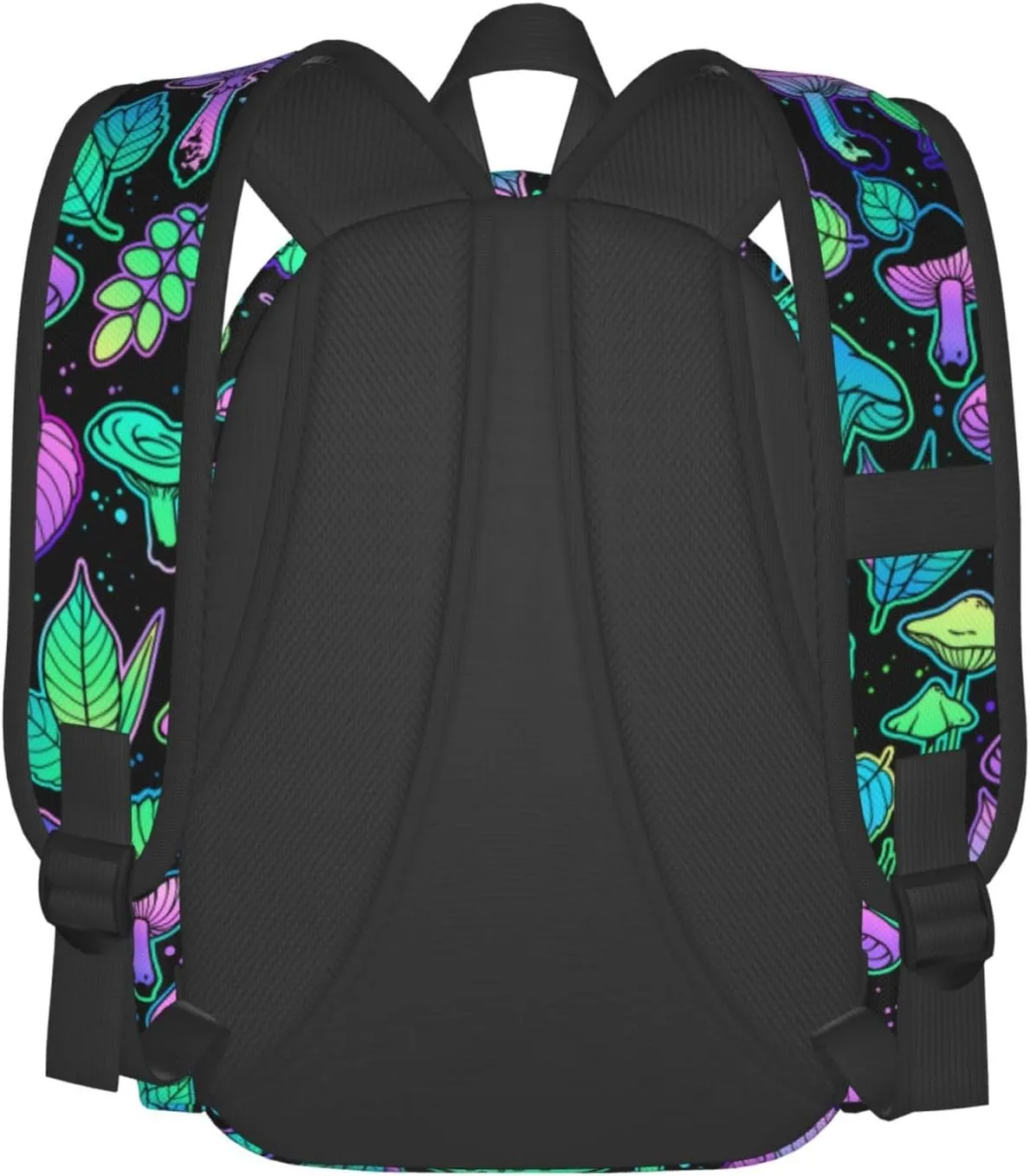 Various Bright Mushrooms Plant Leaves Laptop Commuter Backpack Shoulder Bag Casual Back Pack Daypack Bags With Side Pockets For Work Travel Daily Use