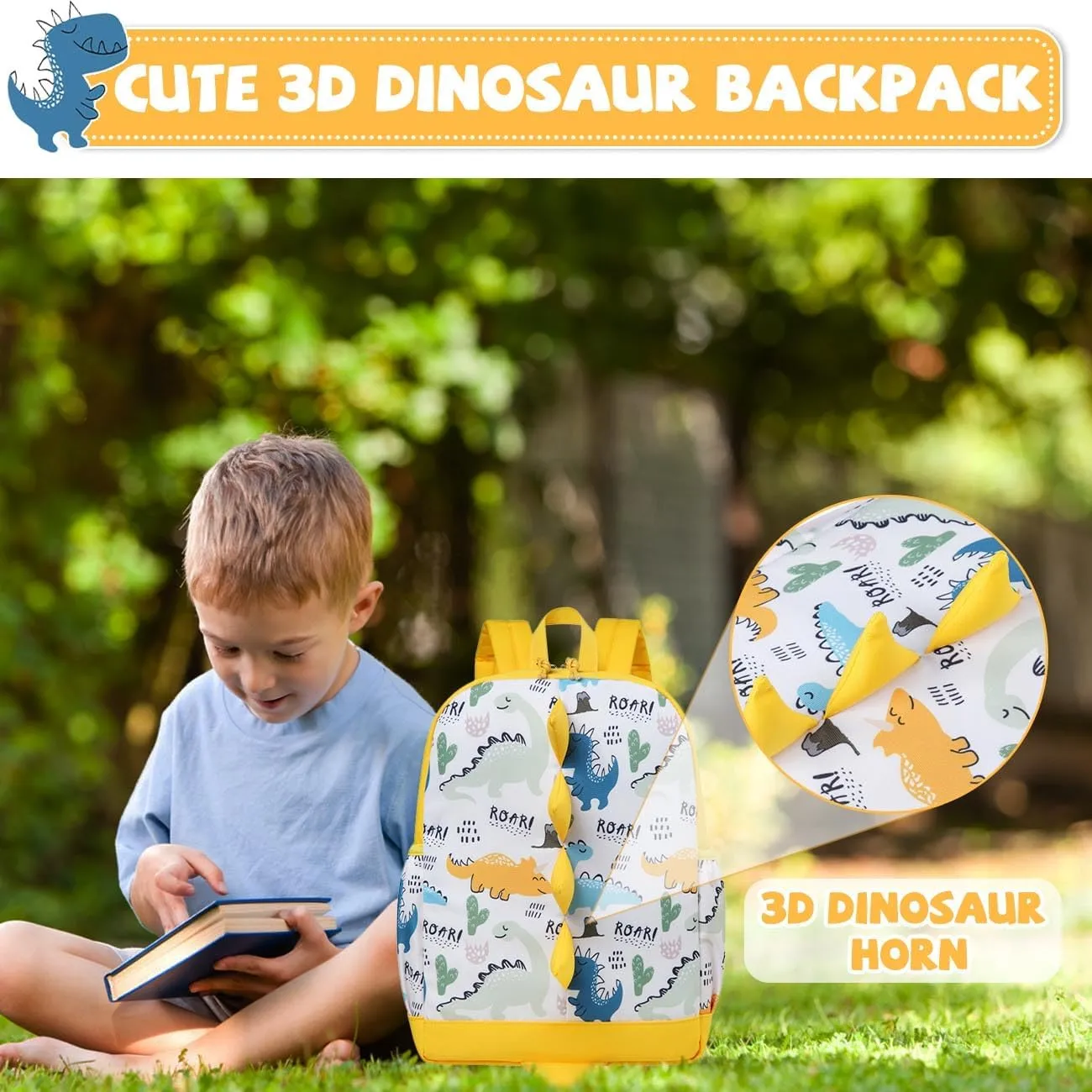 VASCHY Dinosaur Toddler Backpack, Cute Little Boys Girls Kids Schoolbag Bookbag w Chest Strap