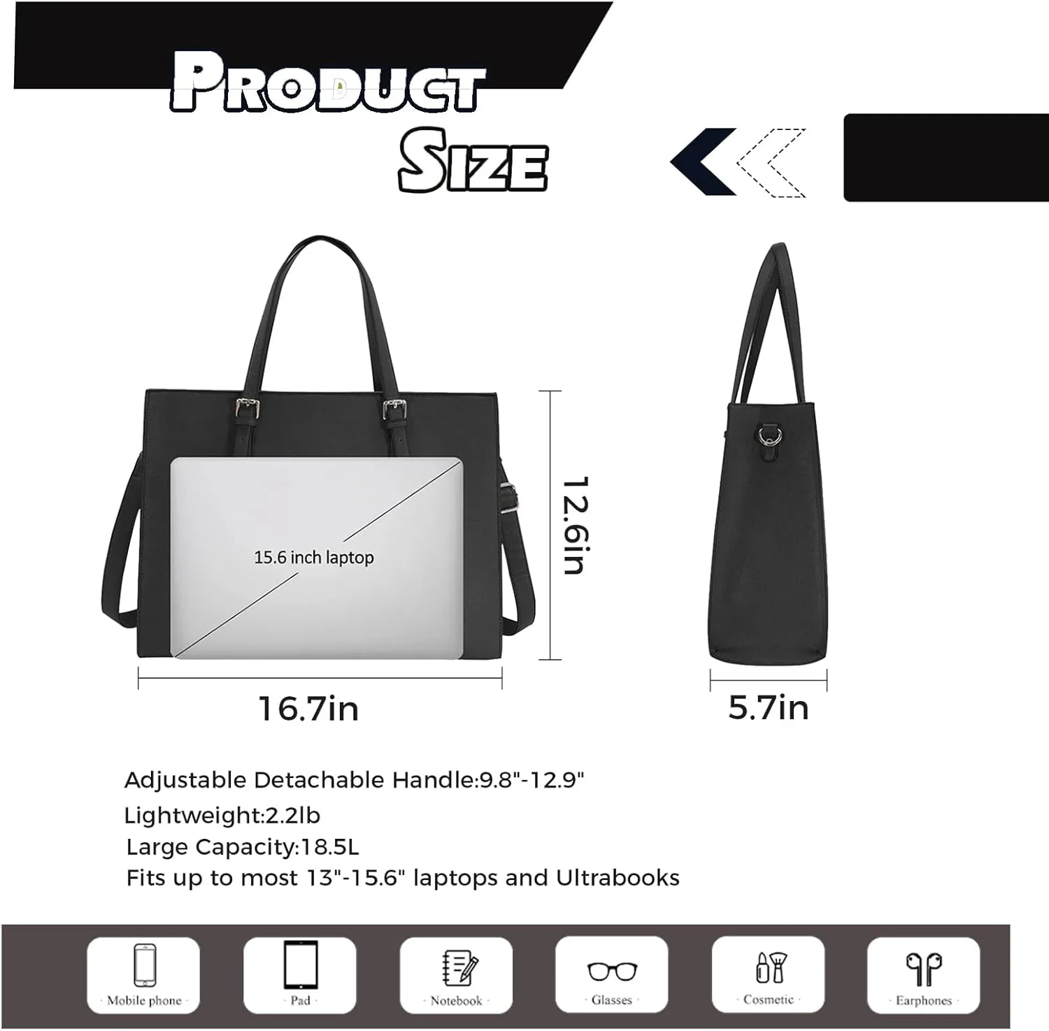 Vegan Leather 15.6" Laptop Tote - Work & Travel Water-Repellent Purse with Expandable Organizer, Lightweight Durable