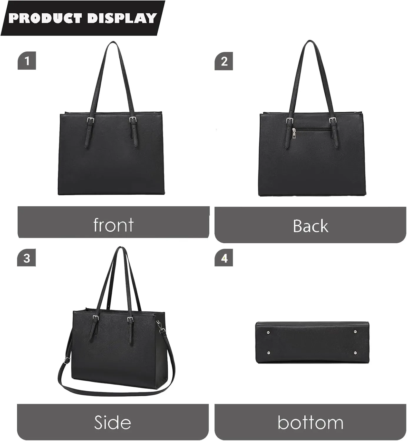 Vegan Leather 15.6" Laptop Tote - Work & Travel Water-Repellent Purse with Expandable Organizer, Lightweight Durable