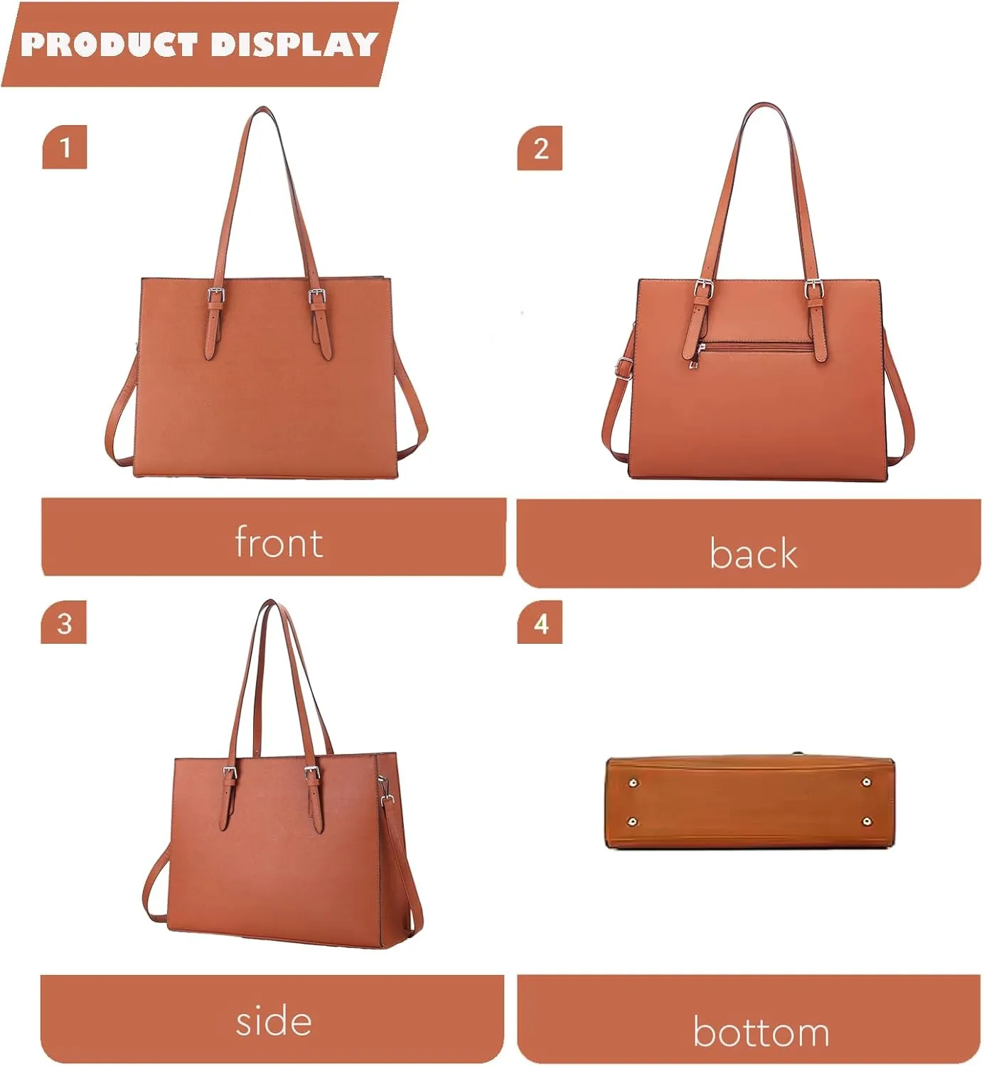 Vegan Leather 15.6" Laptop Tote - Work & Travel Water-Repellent Purse with Expandable Organizer, Lightweight Durable
